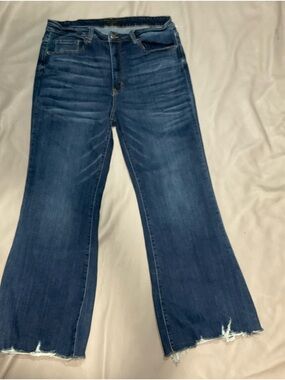 Classic Dark Blue Wide-Leg Jeans with Raw Hem